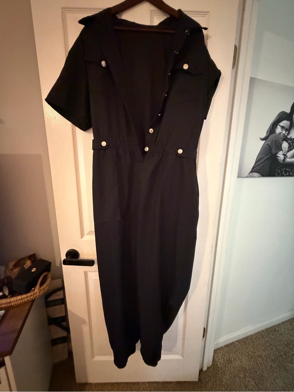 SHEIN Black Short-Sleeve Utility Jumpsuit with Button Accents